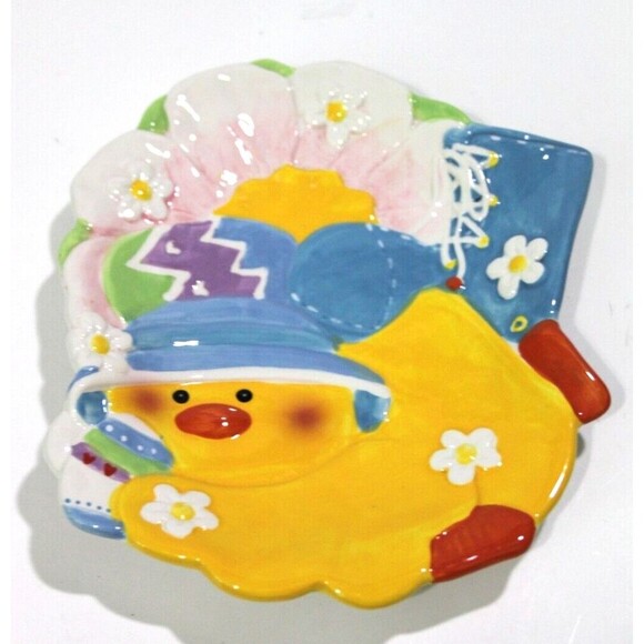 Chang Song Easter Duckling Embossed Decorative Ceramic Candy Plate Dish 8” x 7” - Picture 6 of 6